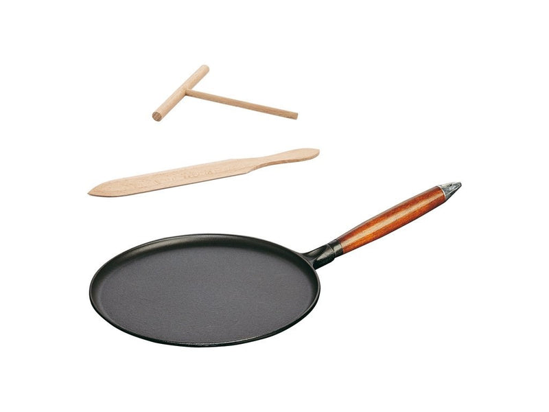 STAUB Pánev na palačinky 28 cm s přísl. dřevěná rukojeť černá