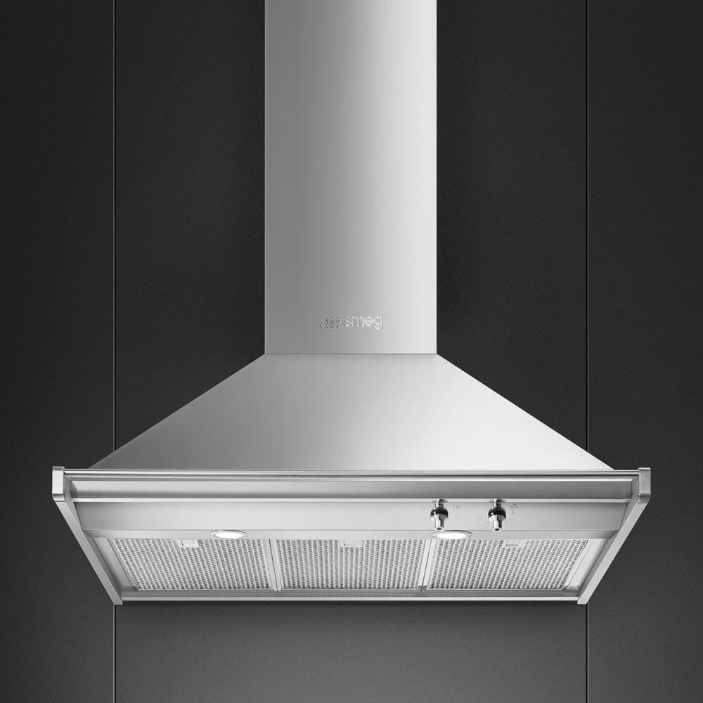SMEG_MDA SMEG nástěnný odsavač, 90 cm, 2 LED-světla, 3 ocelové tukové filtry, 3 stupně výkonu