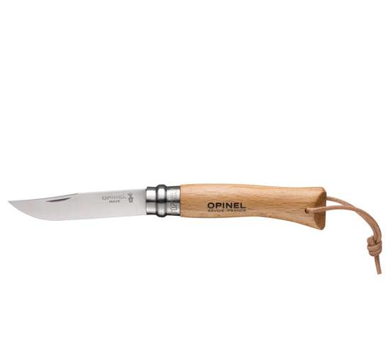 Opinel VRI N°08 Inox rukojeť buk + kožený provázek 001321