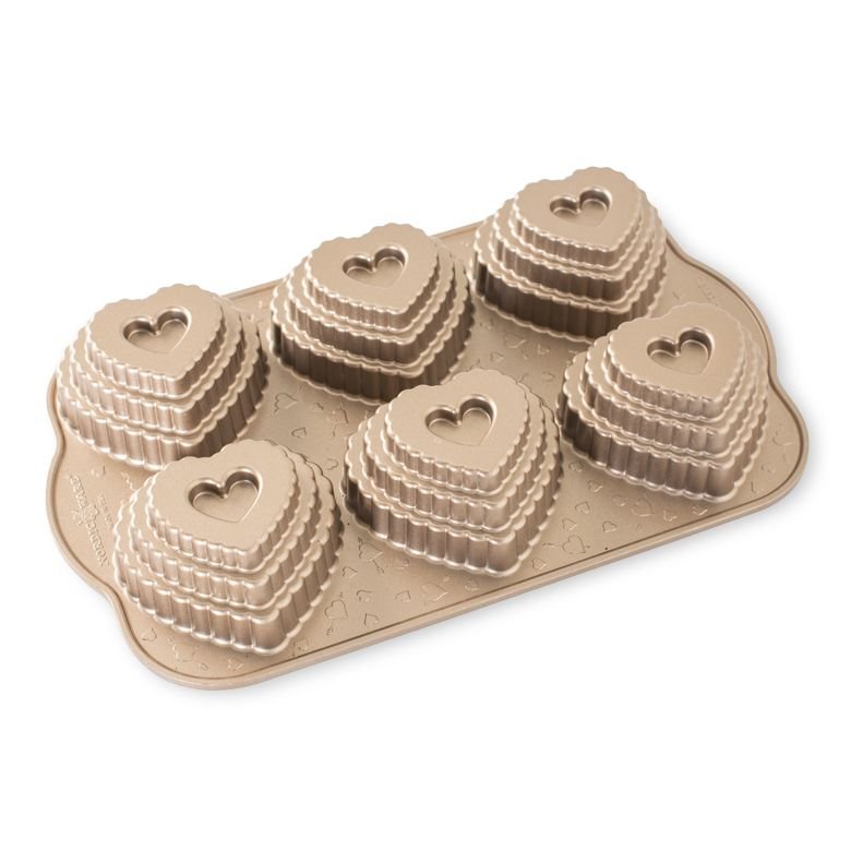 Nordic Ware Vrstvené srdíčko plát se 6 formičkam karamelová 90937