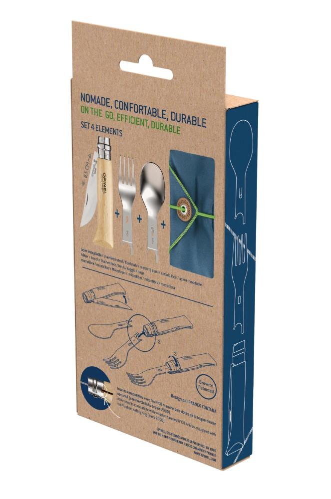Opinel PICNIC+ (lžíce, vidlička, ubrousek - včetně nože N°08 - buk) 002500