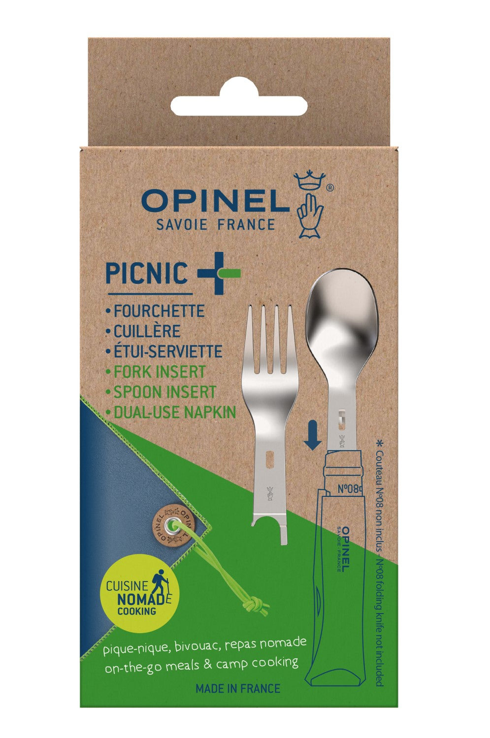 Opinel PICNIC+ (lžíce,  vidlička, ubrousek - bez nože - vhodné pro nože N°8) 002501