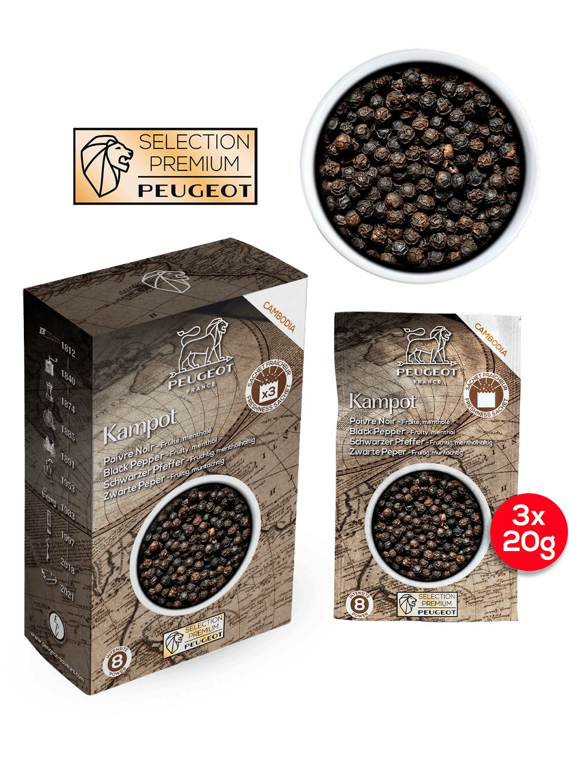 Peugeot Premium Kampot černý pepř 60 g ( 3 x 20 g) 42462