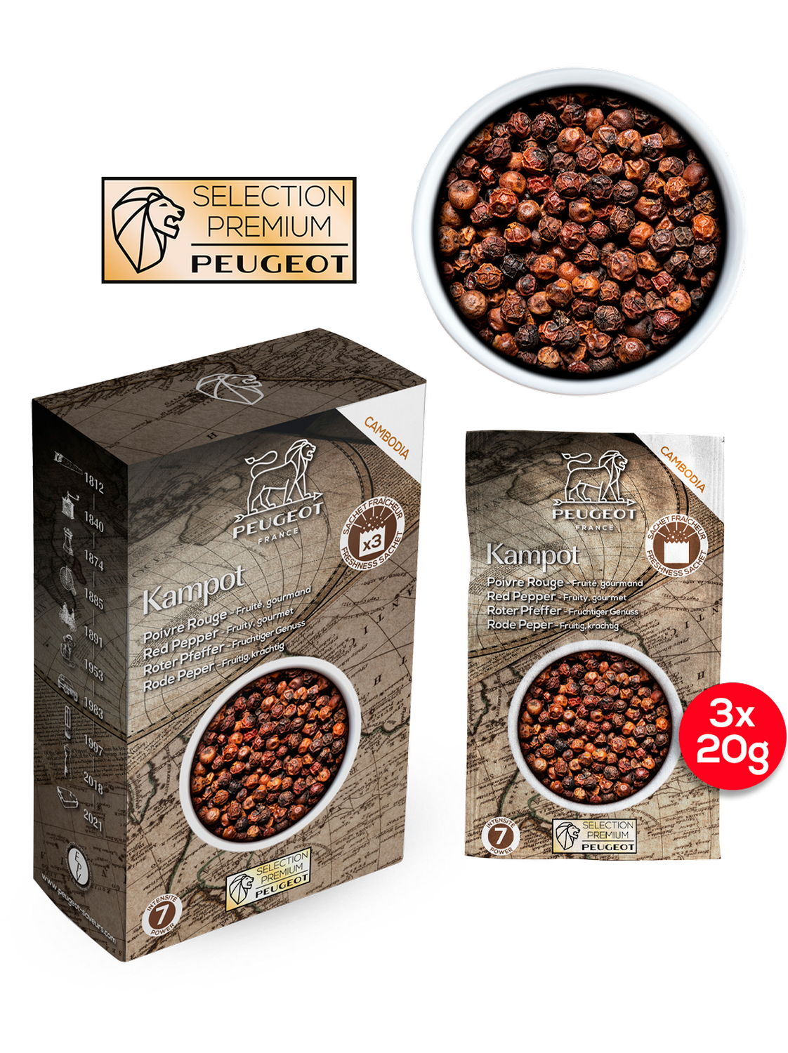 Peugeot Premium Kampot červený pepř 60 g ( 3x20 g) 42479
