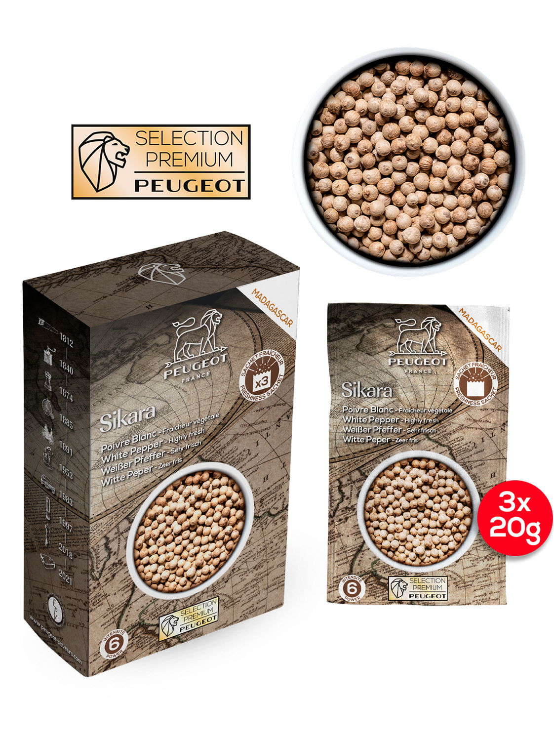 Peugeot Premium Sikara bílý pepř 60 g ( 3x20 g) 42486