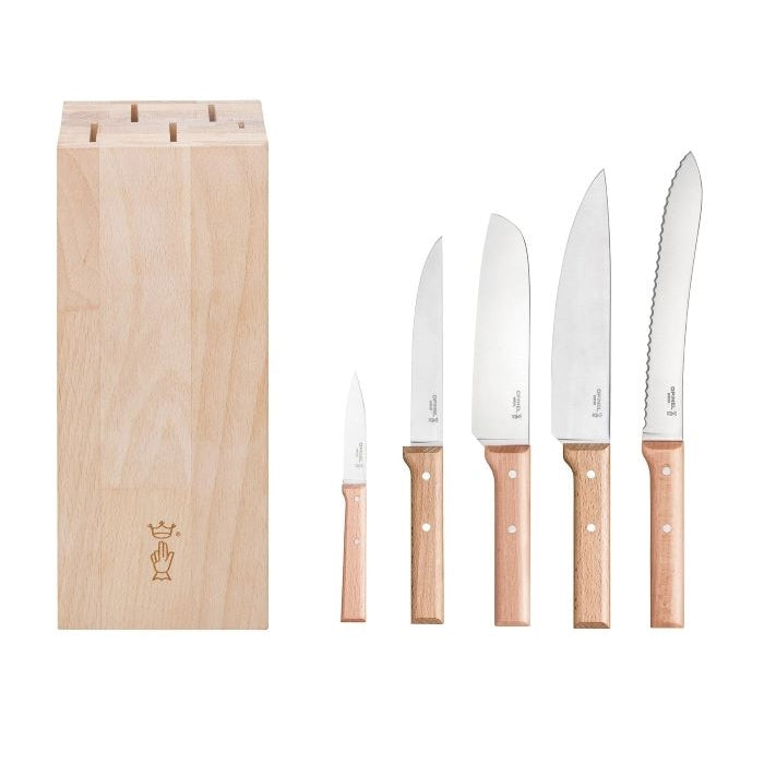 Opinel Blok s noži Parallele 5ks (kuchařský, Santoku, nůž na chléb, porcovací nůž, nůž na maso) 002402