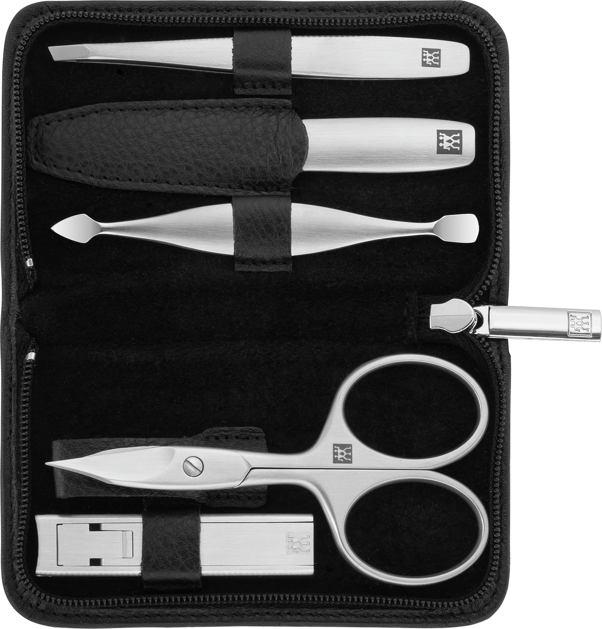 Zwilling Beauty BT TWINOX manikúra 5 ks kůže Yak černá zip (nůžky, pinz.,štíp., saf. piln.) 98680-004