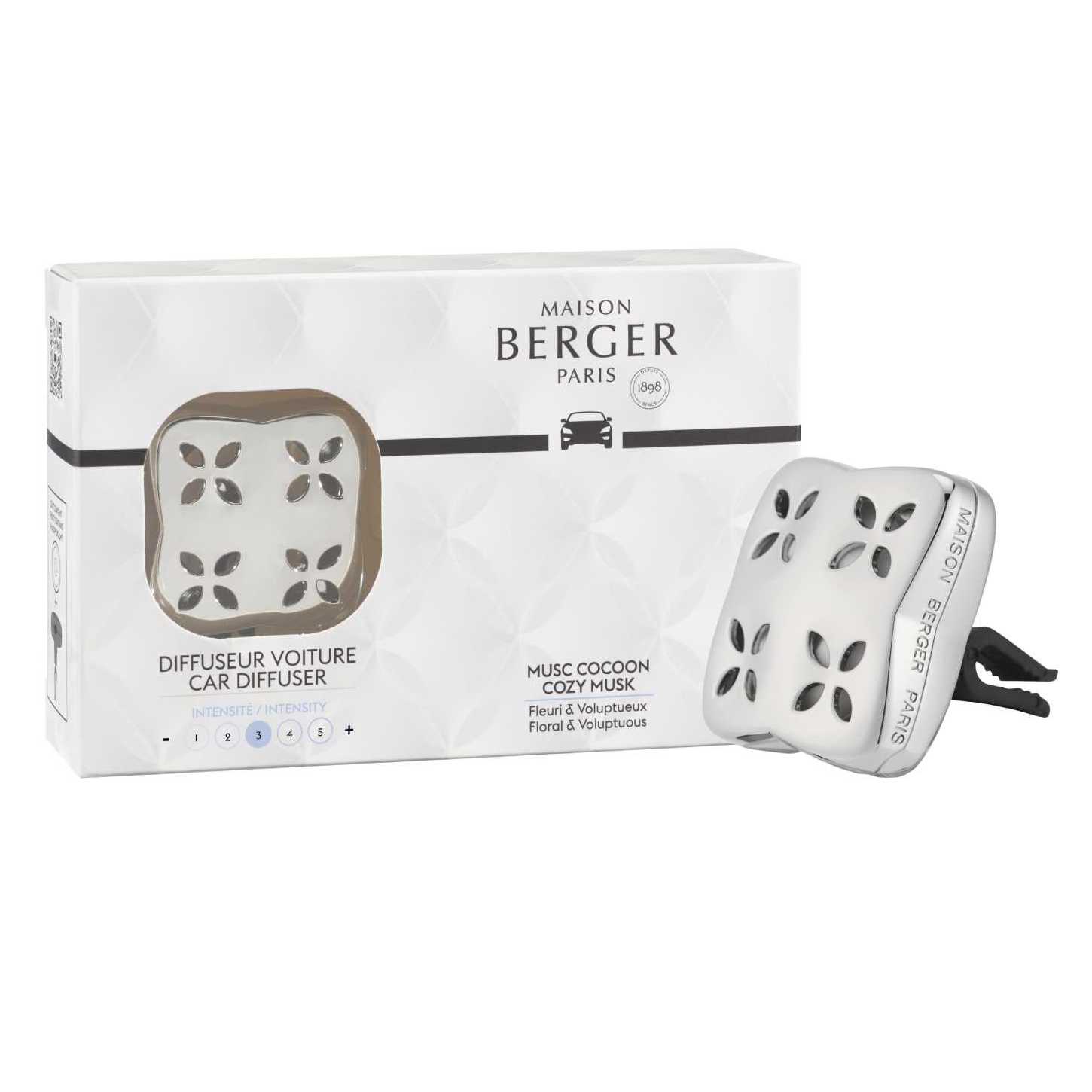 Maison Berger Paris CAR difuzér do auta Cosy s náplní Uklidňující pižmo stříbrný 7799