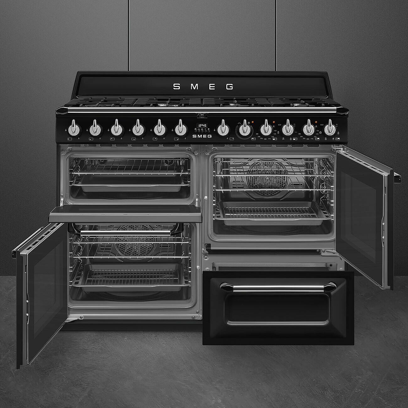 SMEG_MDA Victora kombinovaný sporák TR4110 s plyn. deskou a horkovzdušnou troubou, 110cm, černá TR4110BL1
