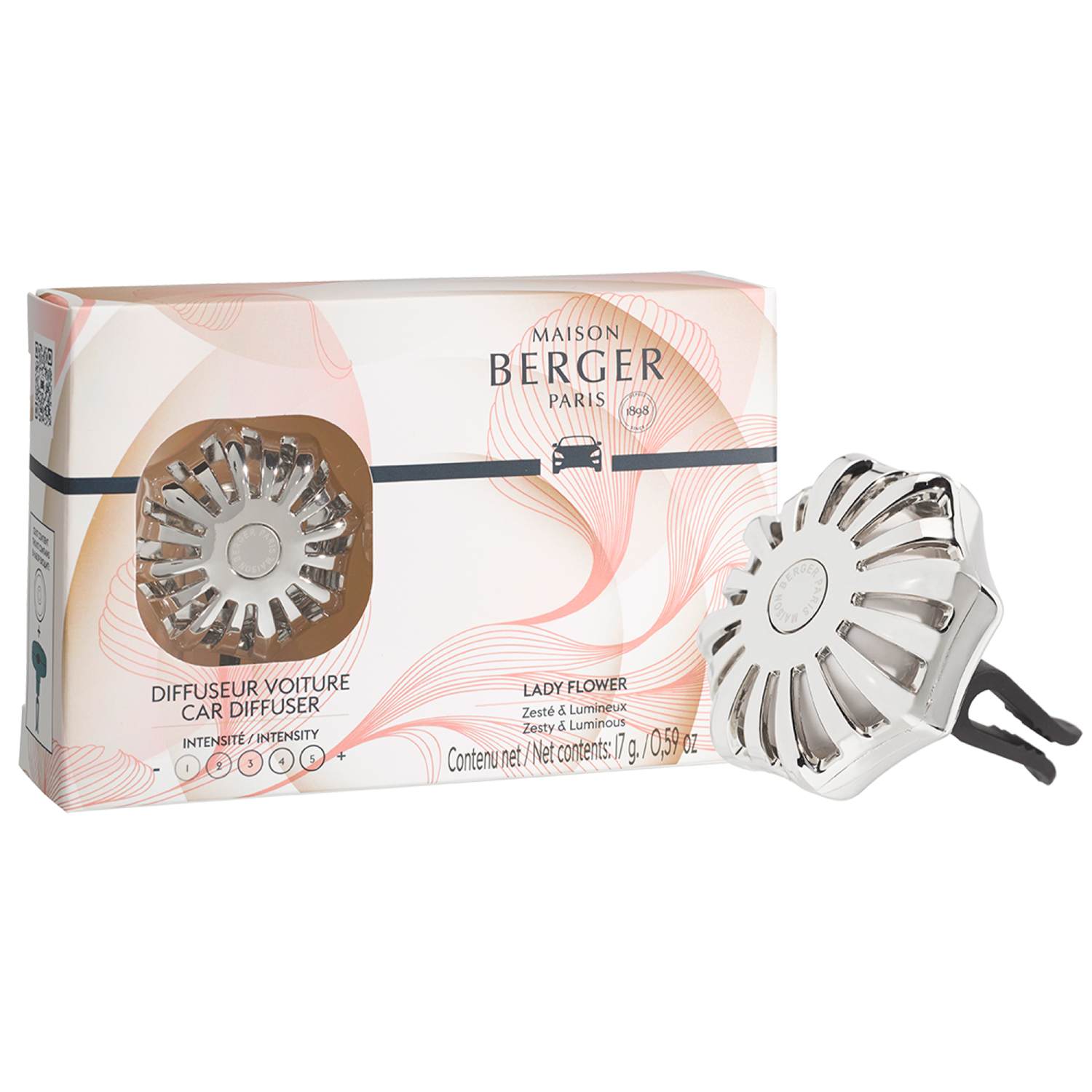 Maison Berger Paris CAR Corali difuzér s náplní Lady Flower stříbrný 7874